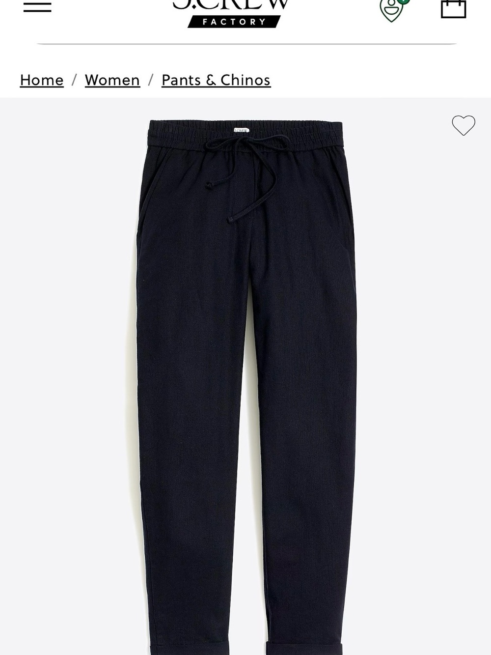 J. Crew Factory Women’s Black Linen Cotton Drawstring Chino Pants Sz 14 NWT